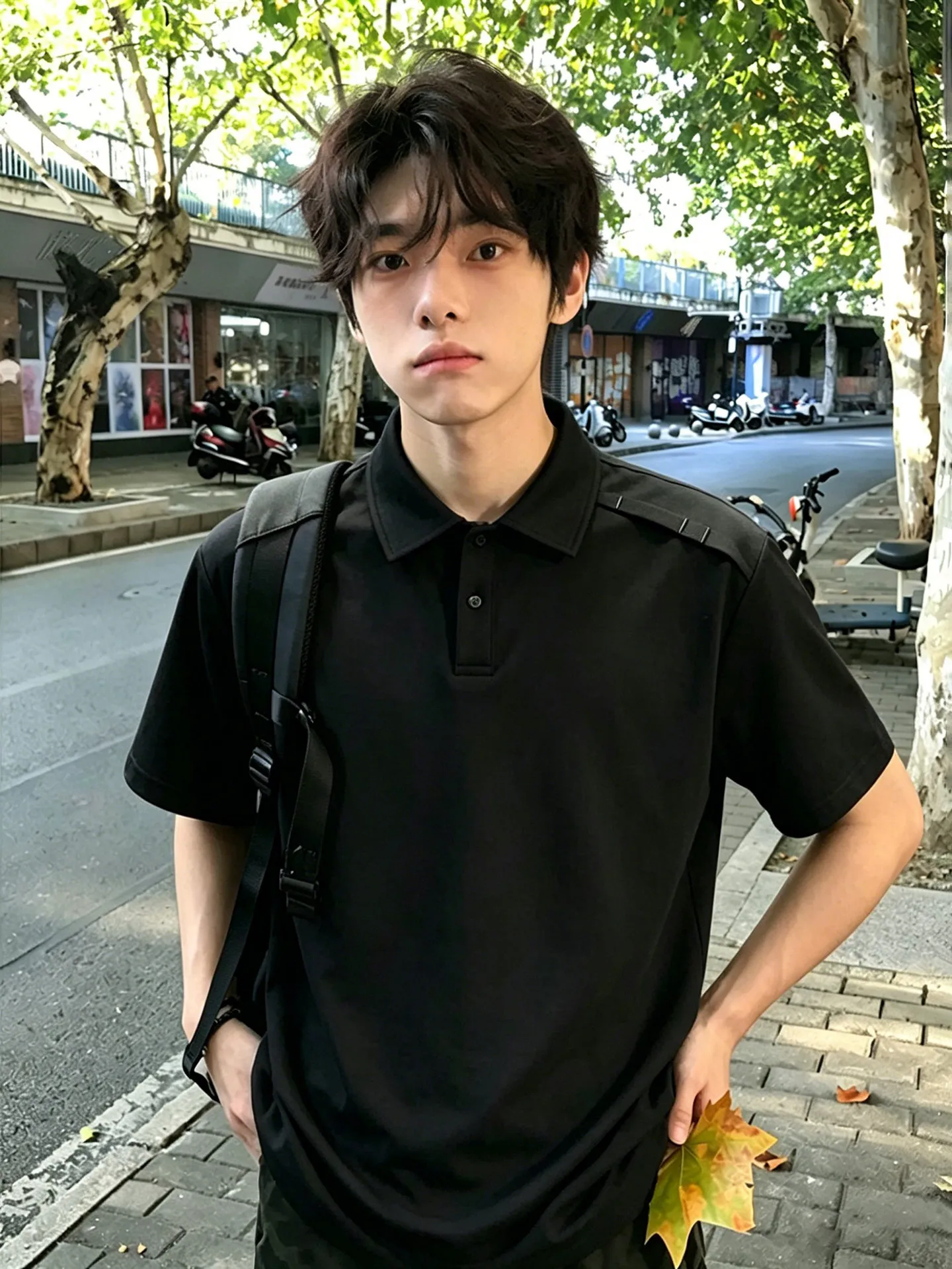 American Style Black Deconstructed Short Sleeve  Shirt Men's Heavyweight Cleanfit Half Sleeve Cool Shoulder T-Shirt