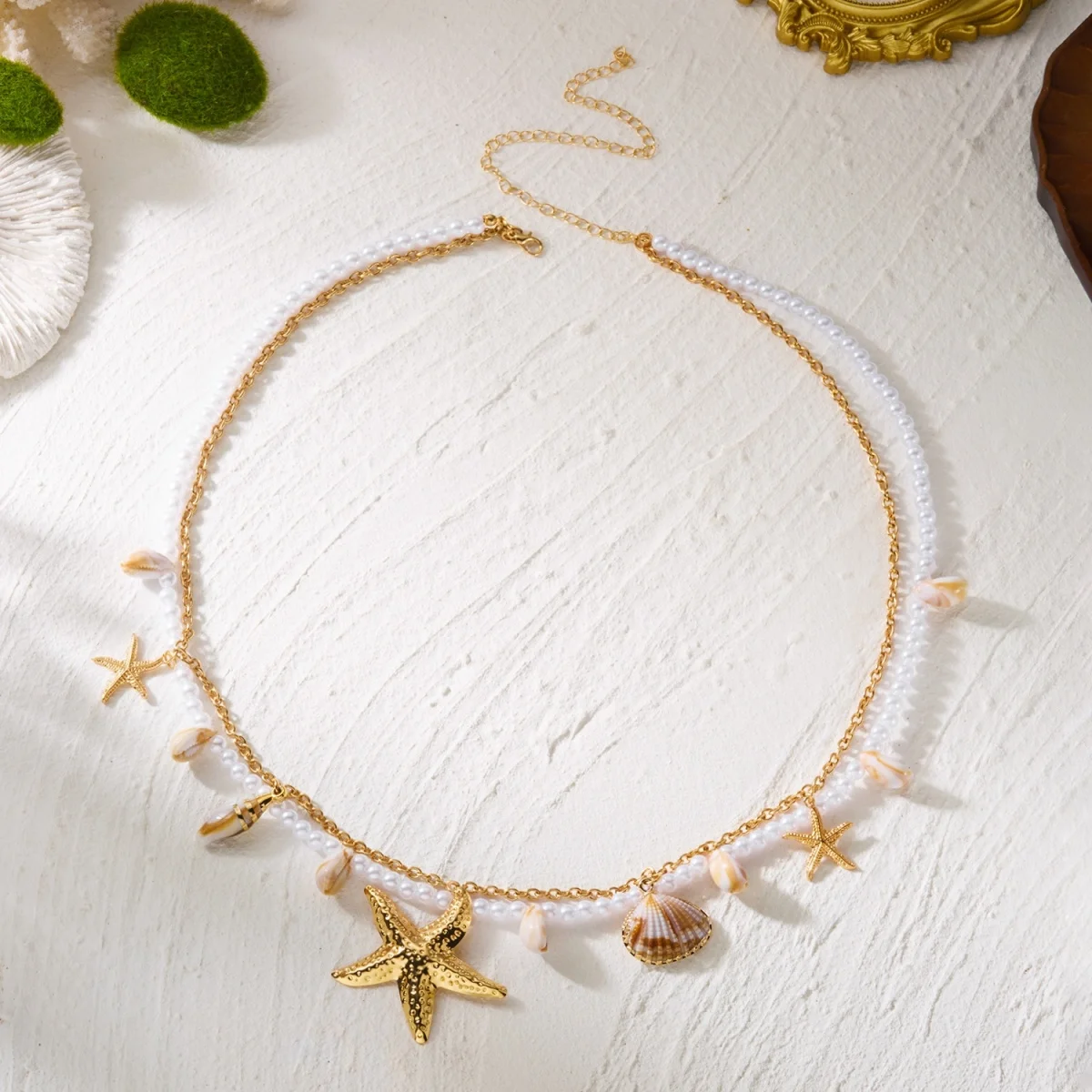 Extravagante, zusammengesetzte Taillenkette mit Seestern-, Muschel- und Imitationsperlen für Damen und Herren, doppellagige Körperkette, Strand-Körperschmuck – Detail 15