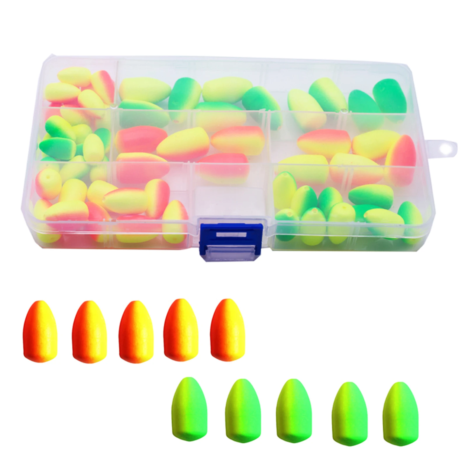 60PCS Fishing Floats Pompano Floats for Fishing Rigs Floats Fly Fishing Floats Bright Color with Tackle Box Lightweight EVA Foam