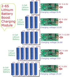 for 7.4V 11.1V 14.8V 18.5V 22.2V 18650 Battery Pack 2-6S Type-c Multi-cell 8.4V 12.6 16.8 21V 25.2V Step-up Boost Charger Module