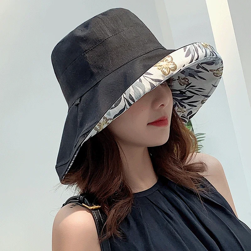 

2025 Women's Hat Bucket hat Panamanian Women Four Seasons Fisherman Hat Big Brim Hat Double-Sided Fisherman Hat Sun Visor C