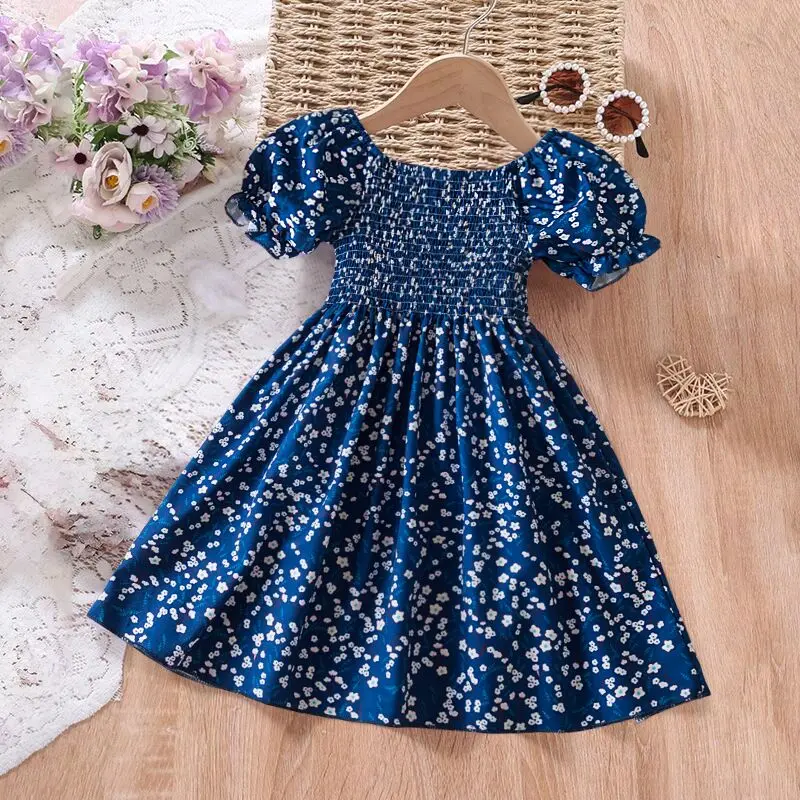 Little Girls Puff Sleeve A-Line Holiday Summer Sundress Wedding Birthday Princess Dress 2-6 Yrs Elegant Children Casual Clothing