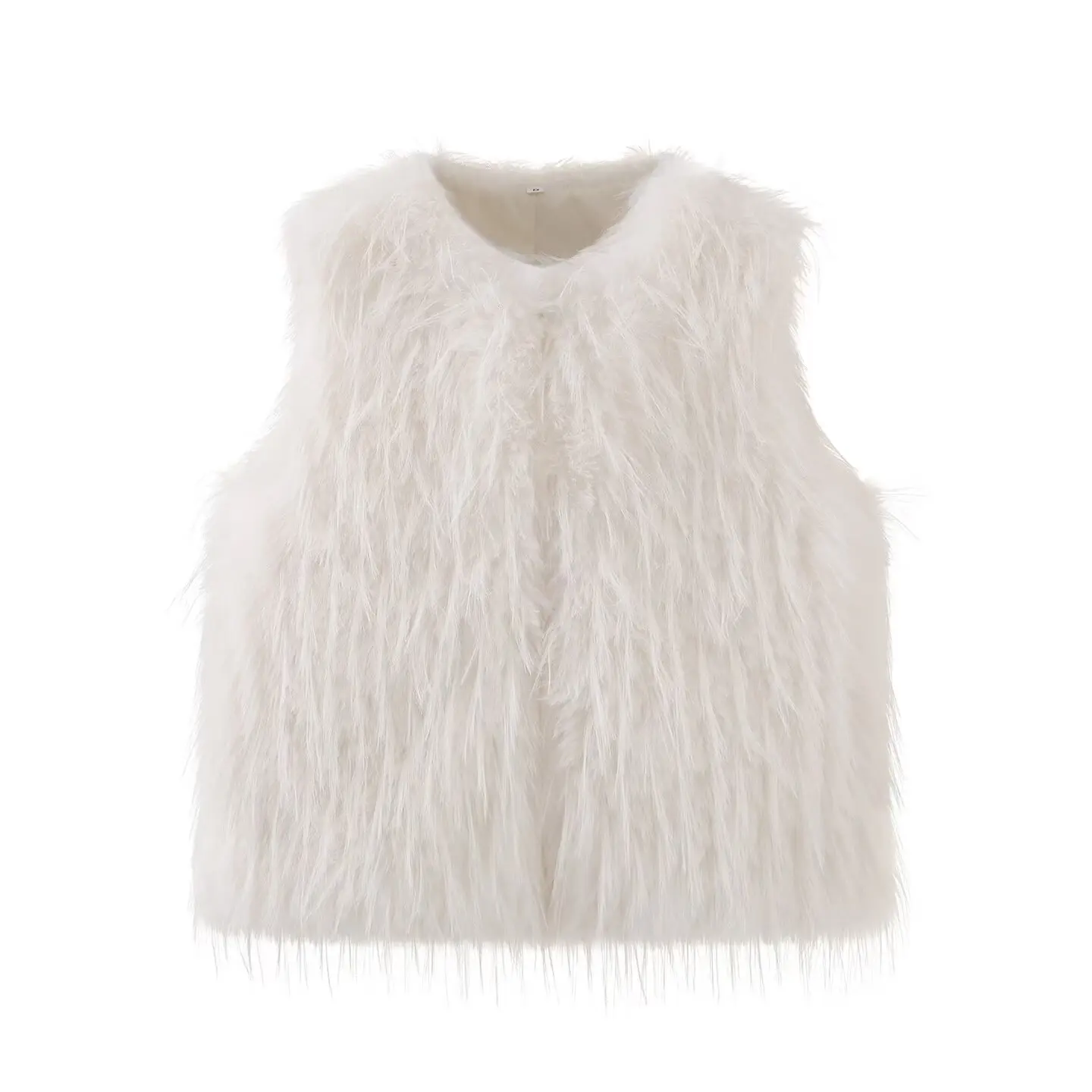 

Women's new fashion side pocket warm artificial fur effect round neck vest retro sleeveless buckle women's vest chic top