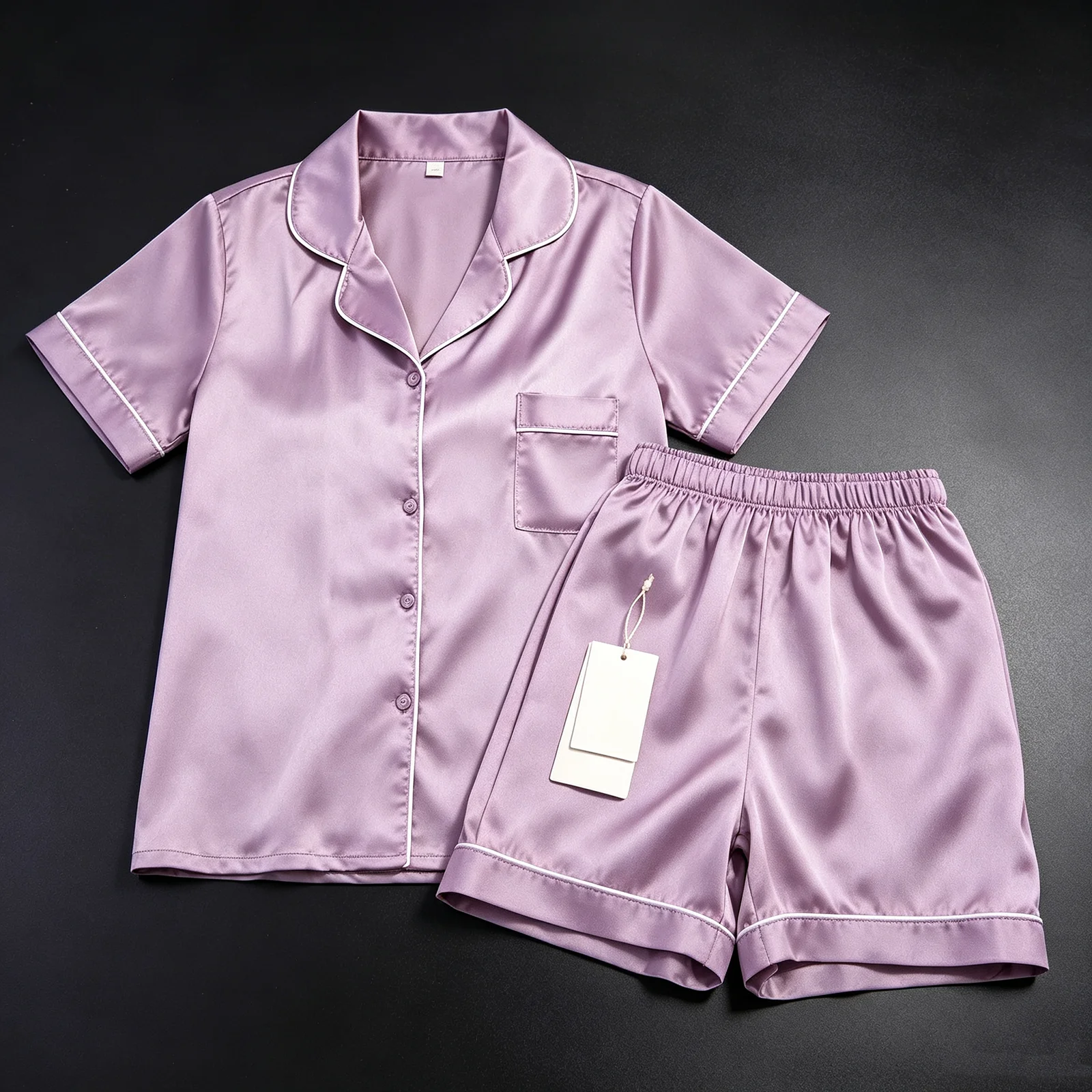 Women's Ultra-Soft Loose Ice Silk Pajama Set Lightweight Silky Satin Cool Short-Sleeve & Shorts Loungewear Pajamas Set Summer