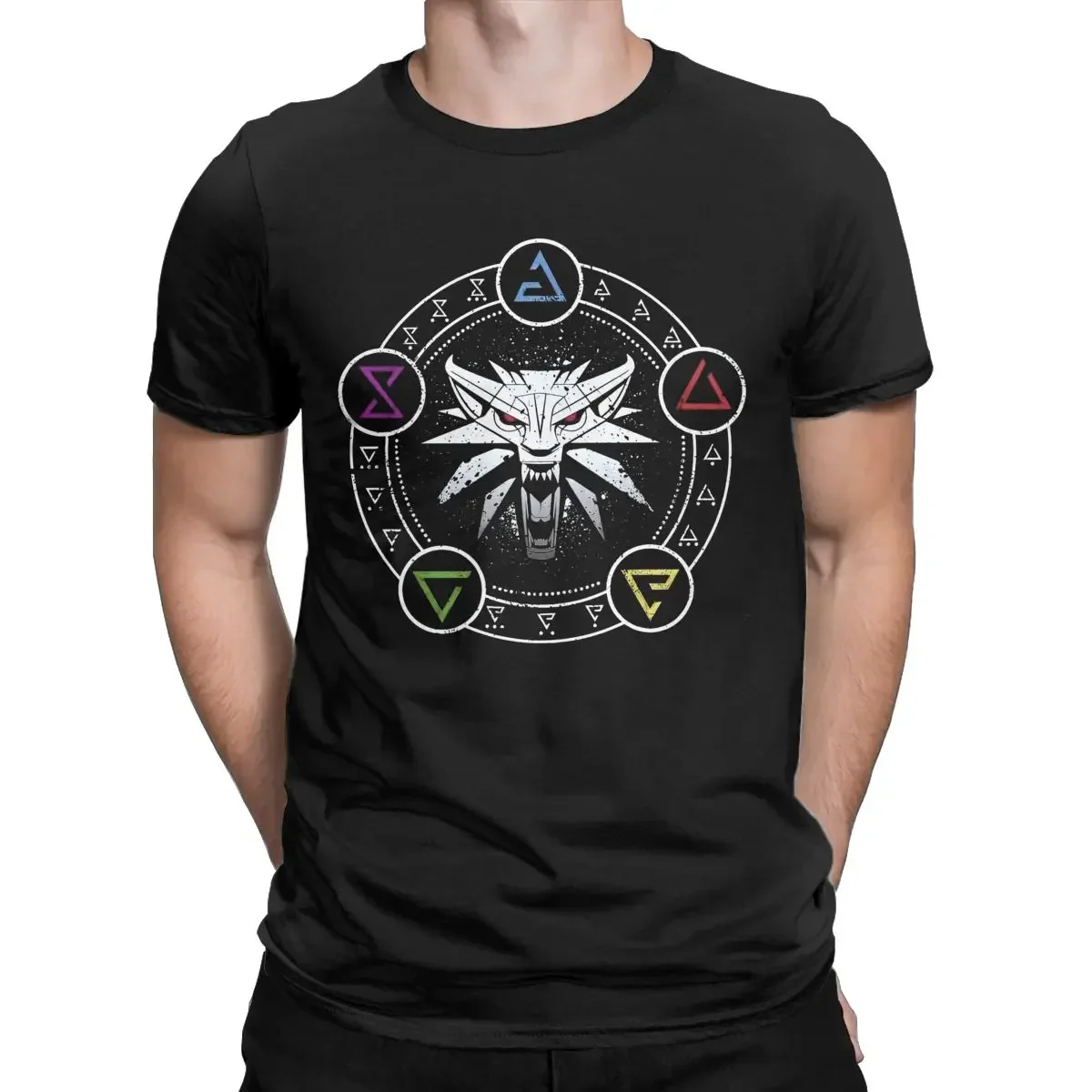 

Witcher Wolf Head Graphic Men Summer Short Sleeve Cotton T-Shirt