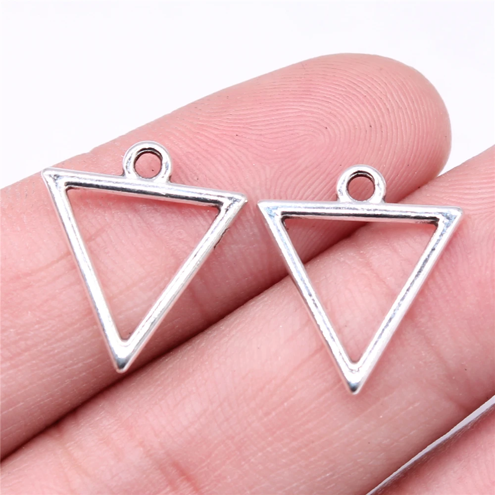 

Wholesale 300pcs/bag Charms 18x16mm Geometric Hollow Triangle Charms For Earring Making Antique Silver Color