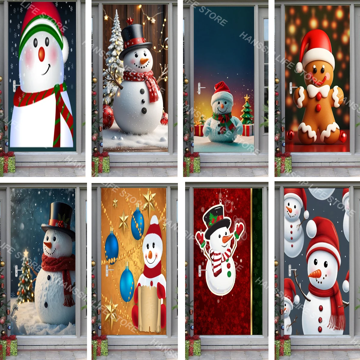 2024 New Christmas Static Display Door Stickers Cartoon Santa Claus Snowman Elk Door Stickers Christmas Vinyl Door Stickers