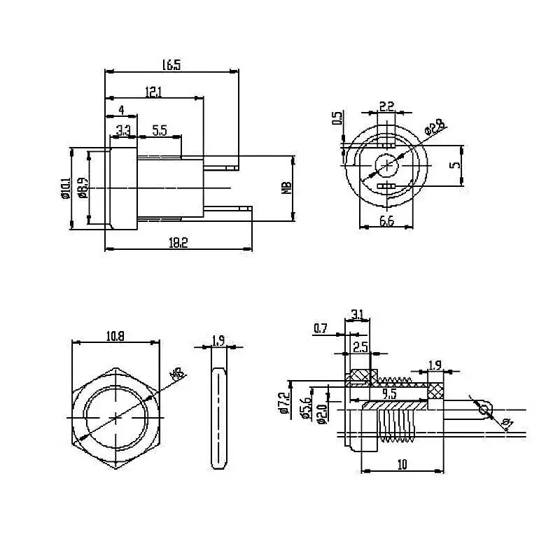 5 Stück vergoldete Vollkupfer-DC-022B-DC-Stromversorgungs-Buchsenstecker 5A Stecker 5,5*2,1/2,5 mm Rundloch 3,5-1,35 – Detail 1