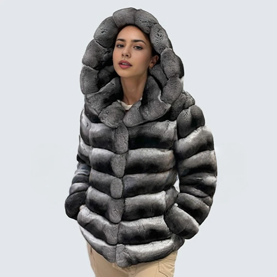 

Куртка из натурального кролика для женщин, зимние меховые куртки с капюшоном, пальто из натурального кроличьего меха, модная роскошная верхняя одежда из натурального меха