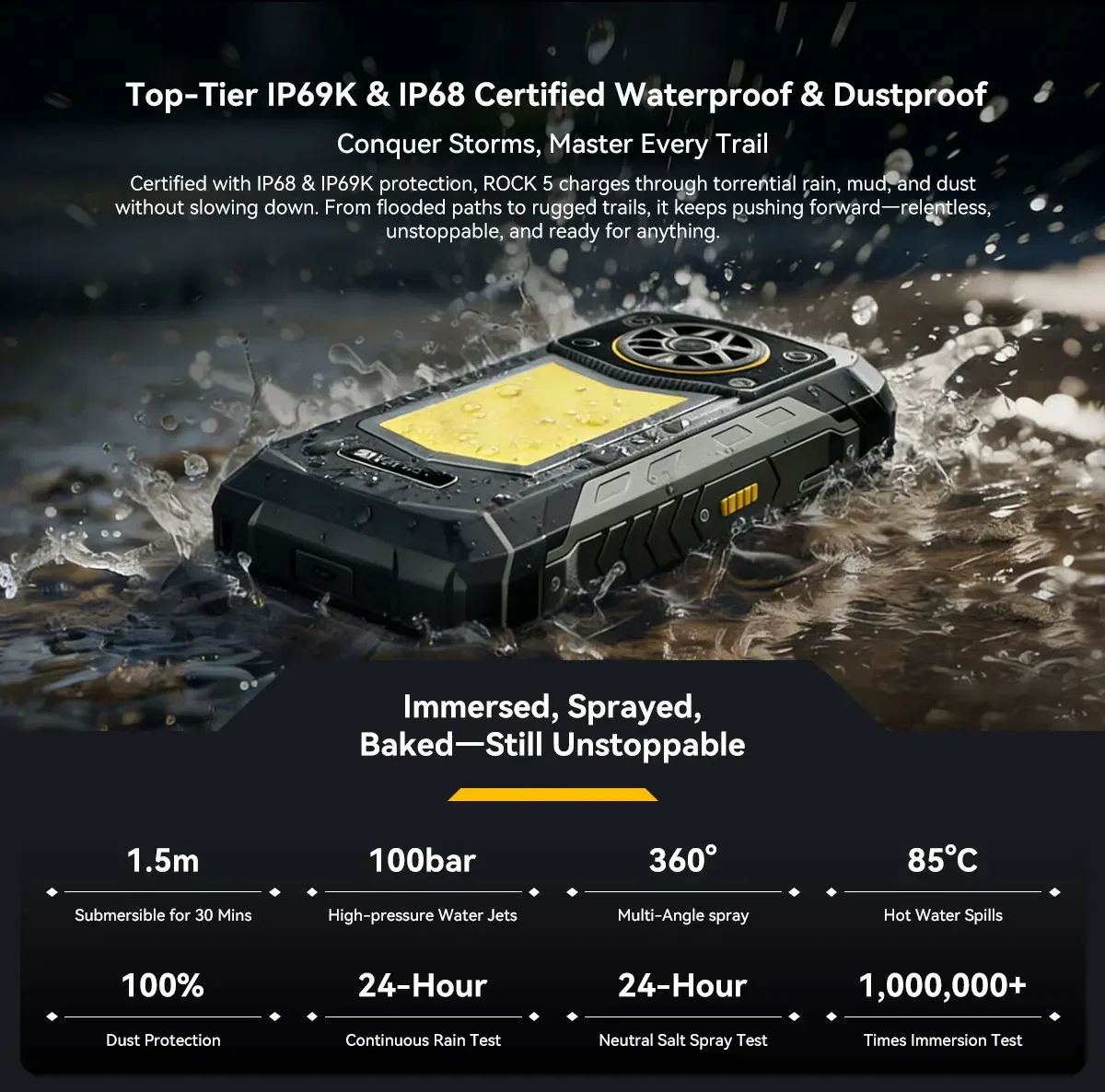 Blackview ROCK 5 Rugged Smartphone, 48GB(12+36) RAM+256GB ROM, 6.78" 2.4K Display, 20000mAh Battery, Android 16, 108MP Camera, NFC,Fingerprint, Camping Lantern,Recognition IR Fill Light,33W Fast Charge