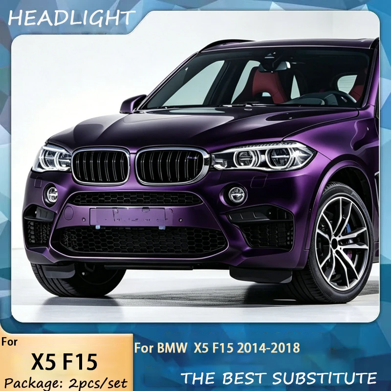 Headlight Assembly For BMW X5 F15 X6 F16 2014-2018 Upgrade High Version Bi-Color LED Angel Eyes DRL  Modified Head Lamp