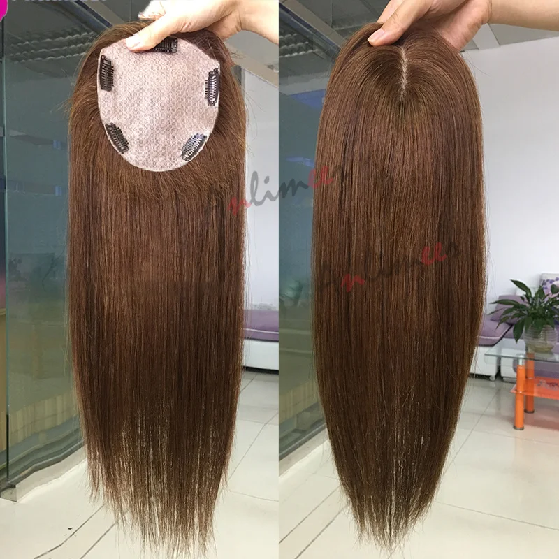 Chocolate Brown Colored Hair Topper Wig Human Hair Straight Hair 13x15 cm /12x13 cm Topper for Women With Thinning Hair
