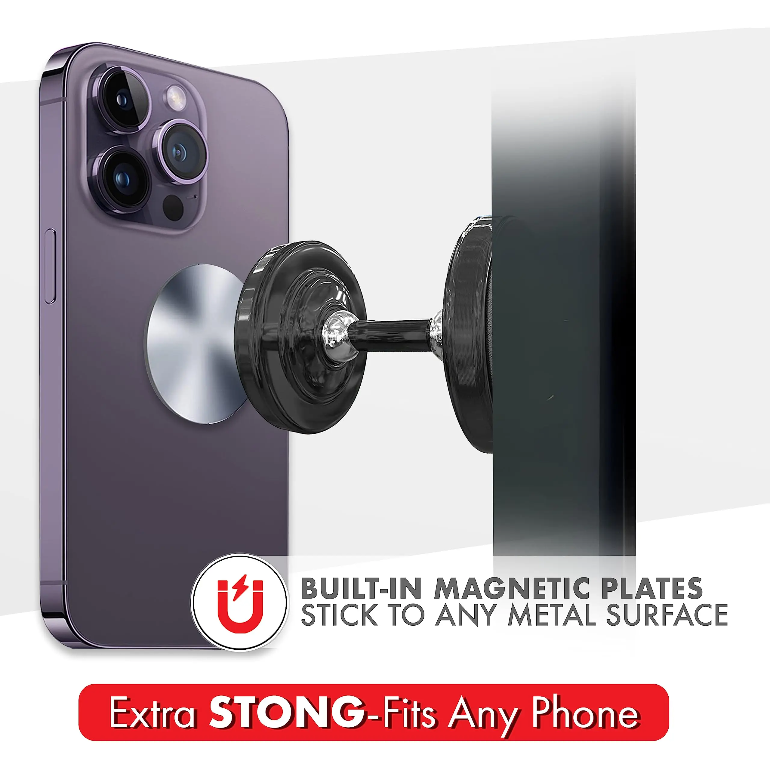 Dual Magnetic Gym Phone Holder for Working Out Videos-Double Sided Strong Magnet with 360 Degree Rotation - Fits Any Smart Phone