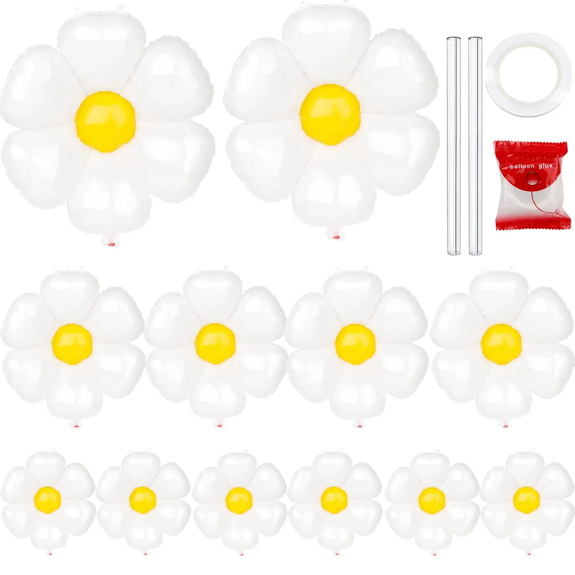 

Sunflower Daisy Balloons Kit Huge White Flower Foil Mylar Balloon for Baby Shower Wedding Groovy Boho Birthday Party Decorations