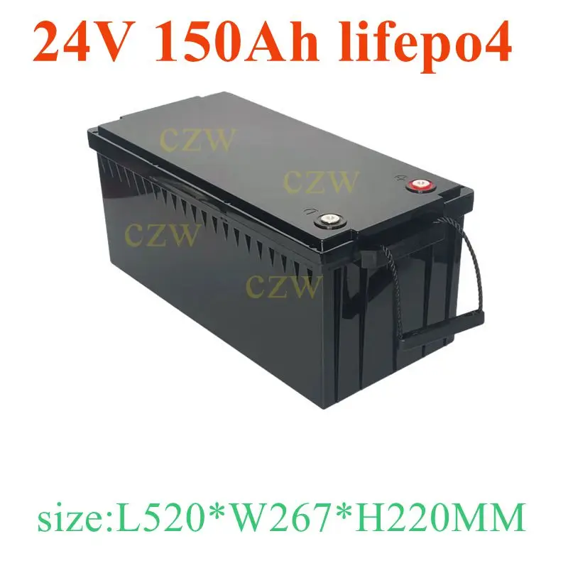 

czw Waterproof 24V 150AH lifepo4 lithium Battery BMS 8S for 2400w Solar system motorhomes backup power Inverter RV UPS +20A Char
