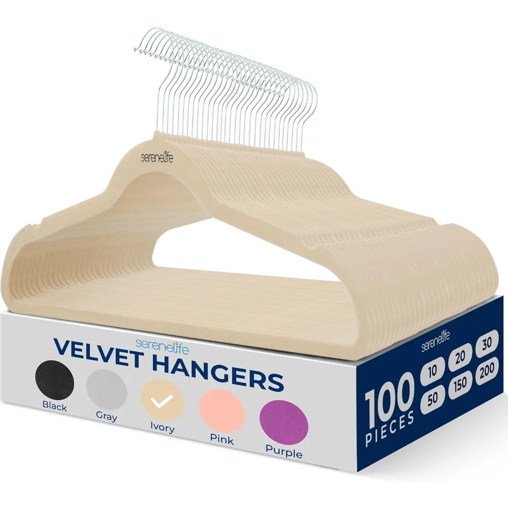100 Pack Velvet Non-Slip Heavy Duty Adult Hangers – Ultra-Thin Space Saving Clothes Organizer with 360° Swivel Hook