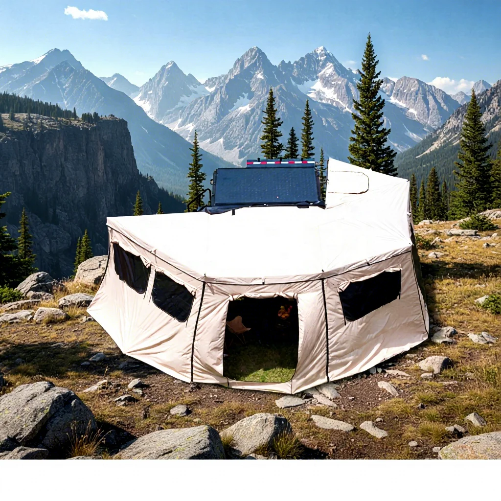 Tente murale double couche imperméable Conquer Falcon AKKZ-M100-WT 270 degrés pour camping en voiture quatre saisons, kaki, 4-5 personnes, vente en gros