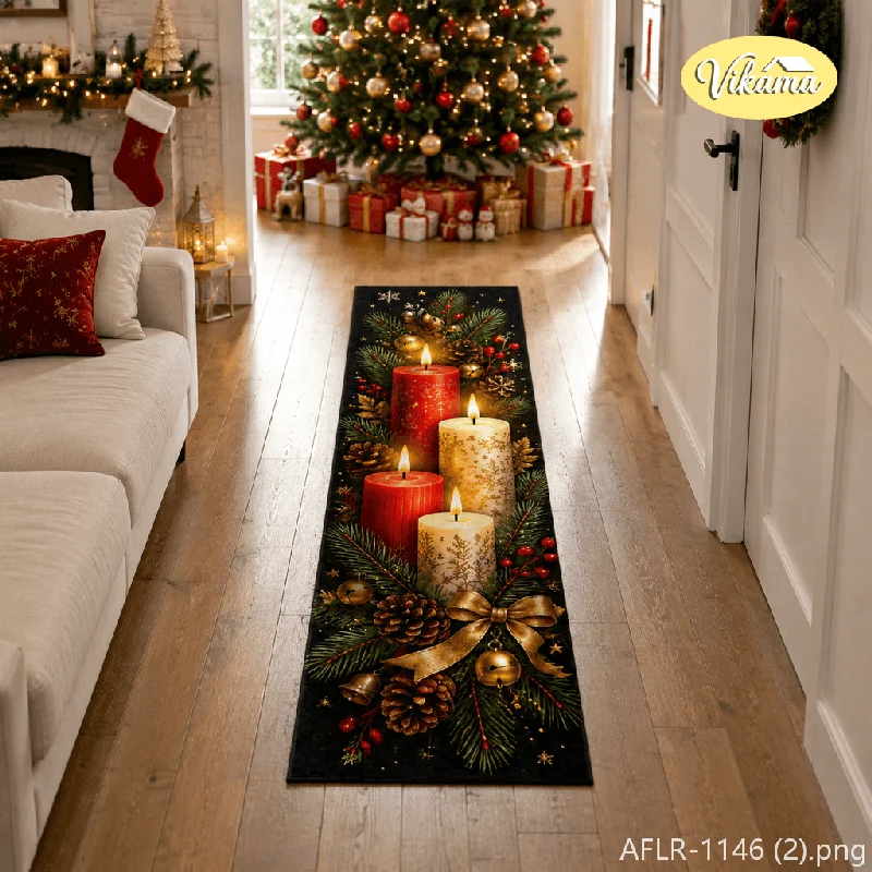 VIKAMA Christmas Stocking Fireplace Runner Rug Non Slip Washable Floor Mat for Hallway Entryway Holiday Home Decor