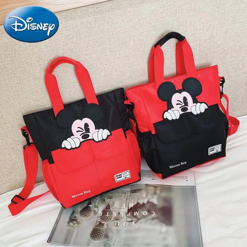 Disney Mickey Oxford Cloth Children's Tutoring Bag Primary School Students Cartoon Handbag Large Capacity Shoulder Crossbody Bag