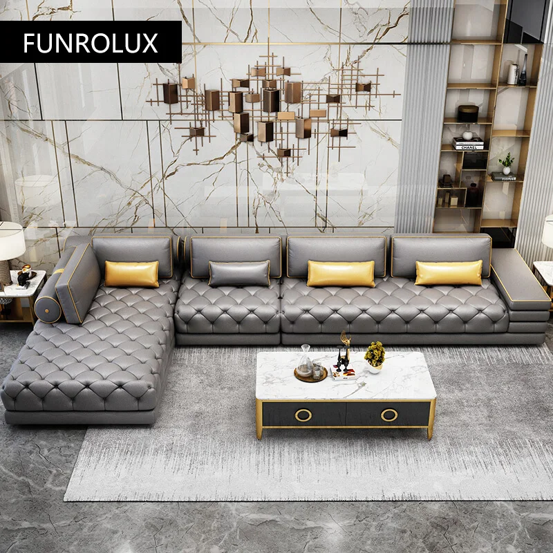 Modern leather sofa first layer cowhide latex living room sofa combination furniture leather sofa