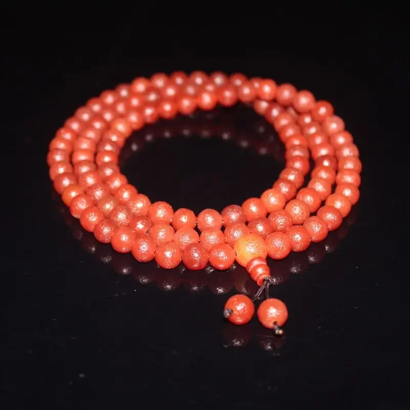 Crafts Miscellaneous Antique Old 108 PCs Buddha Beaded Necklace Red Agate Coated Pulp round Beads