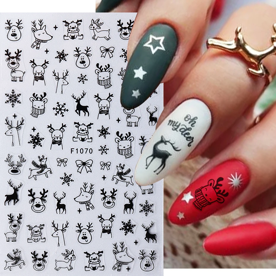 3D Christmas Nail Art Stickers Red Snowflake Elk Self Adhesive Santa Claus DIY Winter Decal Sliders New Year Manicure Decoration