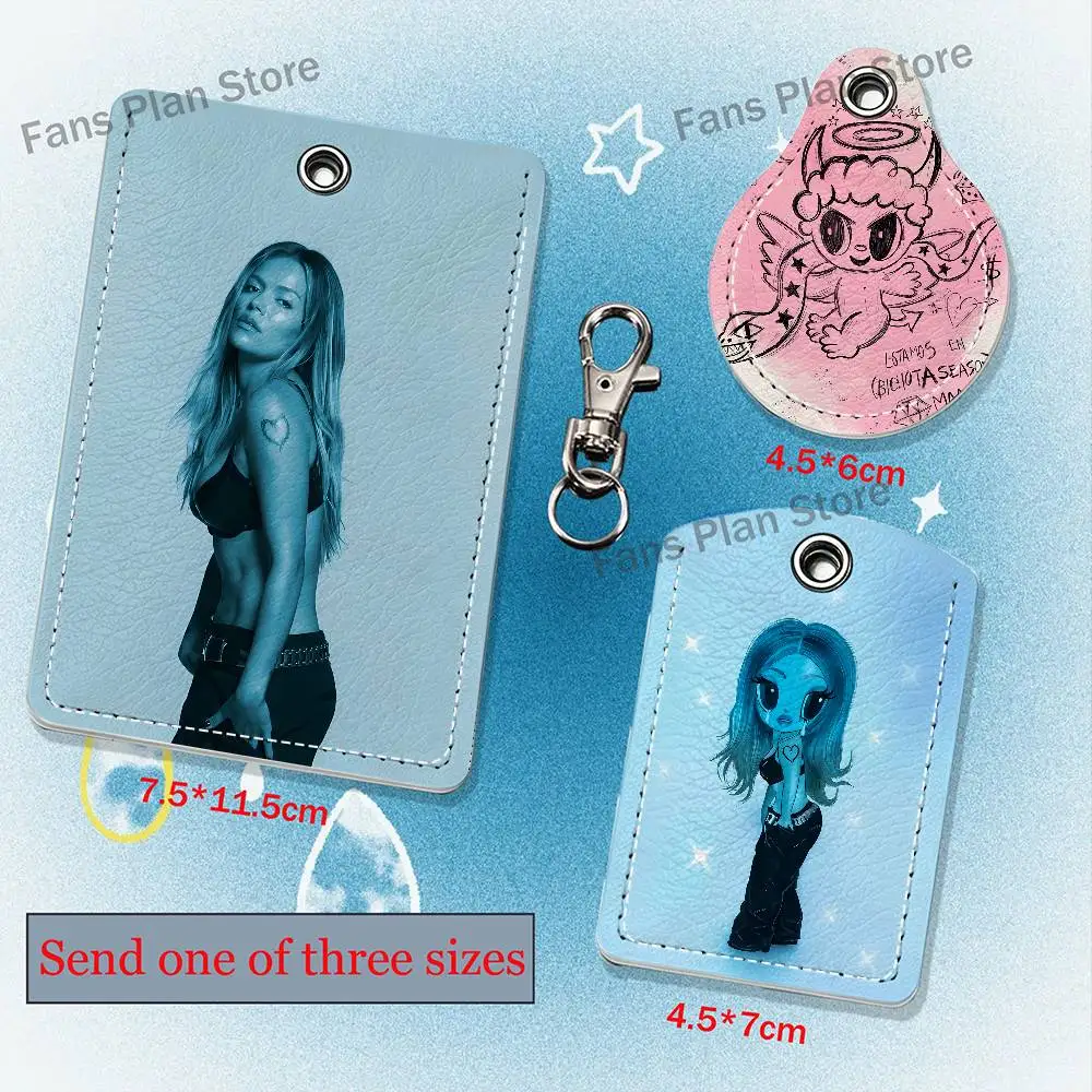 Singer K-Karol G PU Leather Card Holder Keychain Key Ring Door Lock Access Tag ID Access Card Air Tag Case Keychain Card