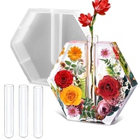 3D hexagonal resin vase silicone mold with 3 test tubes, suitable for flower preservation, birthday gifts, and home decoration