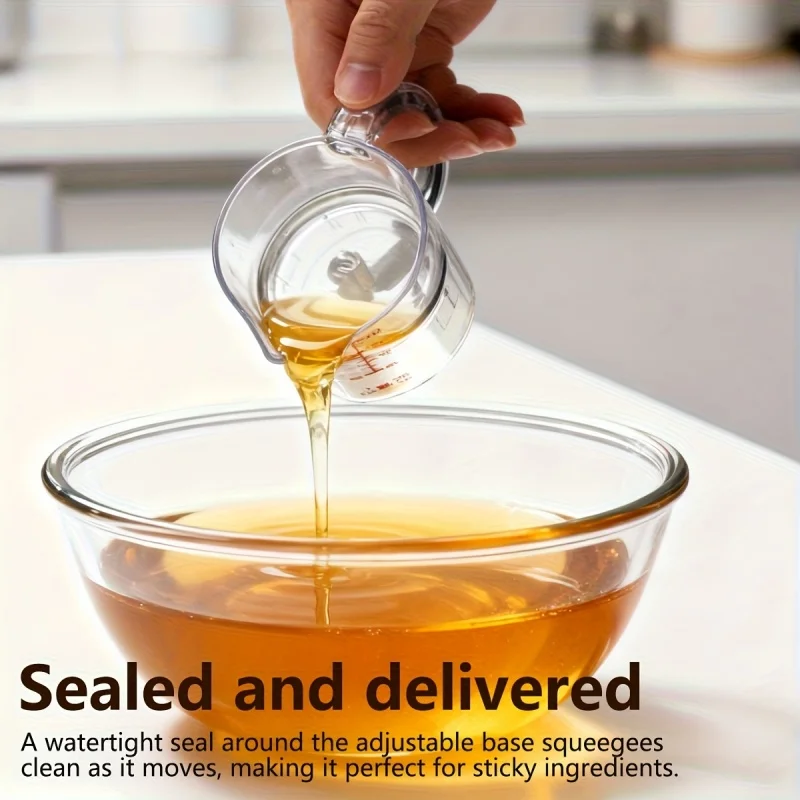 4-in-1 Plastic Measuring Cup Push Cup Adjustable Base Measure Cups for Kitchen Sticky Liquid Dry Ingredients Easy to Clean 250ml