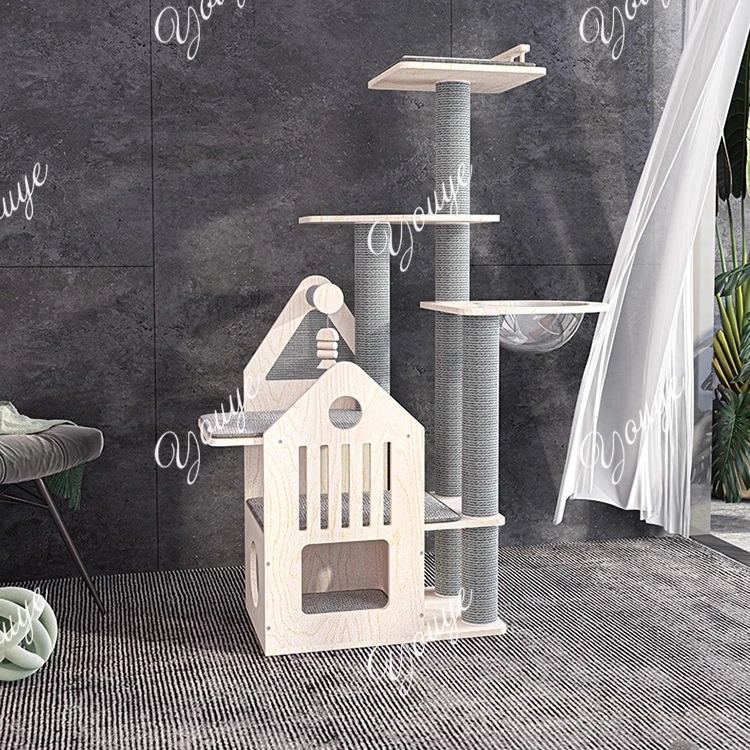 Cat climbing frame nest tree integration multi-layer solid wood cat frame wooden cat toy