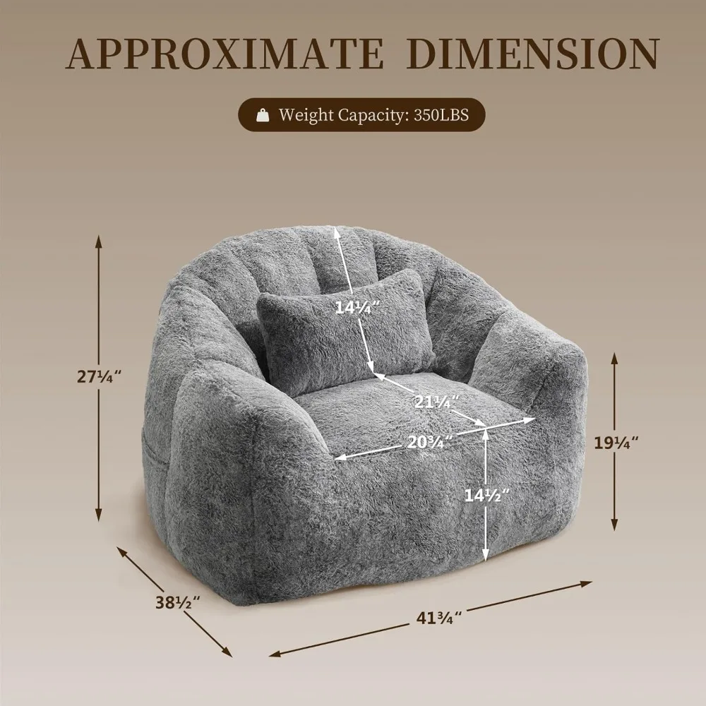 كرسي كيس فول من فراء الأرنب الصناعي كبير الحجم للبالغين، أريكة كسولة مريحة ومنفوشة، مقعد صالة على الأرض، لهجة مريحة بدون عظم