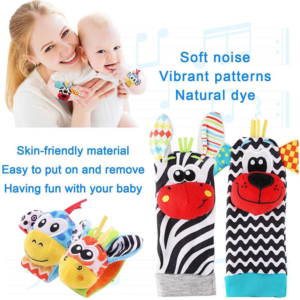 4 Pcs Baby Handgelenk Rassel Fuß Socken Fuß Finder Set Infant Weiche Spielzeug Neugeborenen Nette Kuscheltiere Machen Sounds Spiele spielzeug