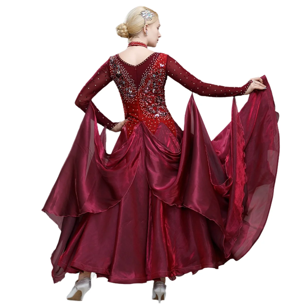 Red Ballroom Dance Dress Ball Gown Lyrical Dance Costumes Yellow Waltz Dress Flamenco Spanish Dance Clothes Prom Dress Party