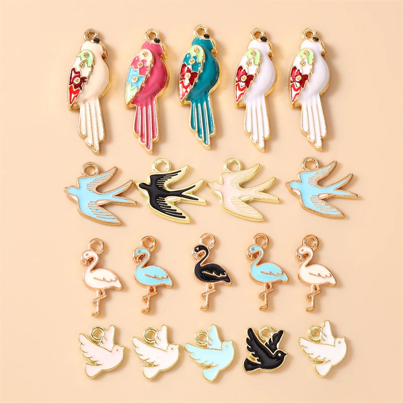 10 Stück Cartoon-Tier-Anhänger, Emaille-Vogel-Tauben-Charms, Anhänger für Schmuckherstellung, Halsketten, Ohrringe, Armbänder, DIY-Bastelbedarf – Detail 1