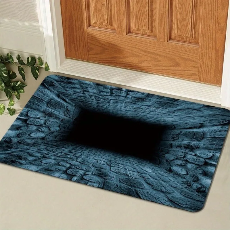 3D Optical Illusion Hole Doormat Brick Wall Bottomless Hole Creative Design Carpet Retro Industrial Style Non-Slip Visual Rug