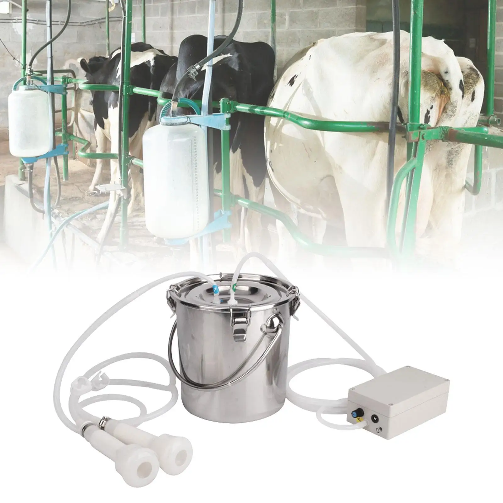 

5 Liters Cow Milking Machine Set UK 220V Adapter Electric Milker