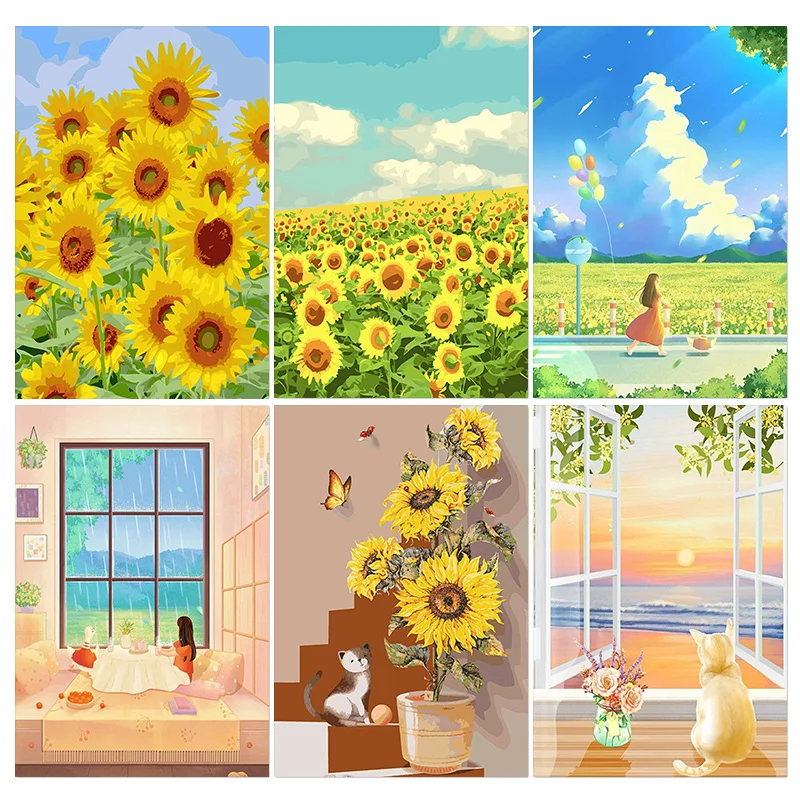 

PhotoCustom Oil Painting By Number Sunflower Acrylic Paints Painting By Number Diy Painting Wall Art