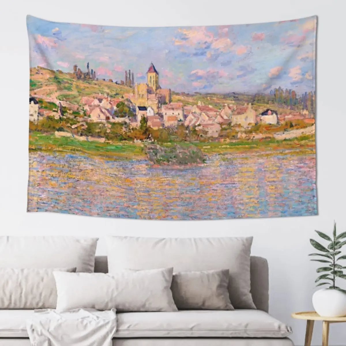 1879-Claude Monet-Vetheuil-60x81 Tapestry Decoration For Home Room Decor Korean Style Decoration Room Wall Hanging Tapestry