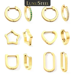 LUXUSTEEL Star Shape Metal Hoop Earrings Geometry Stainless Steel Stud Earrings for Women Girls Golden Female Earring Jewelry