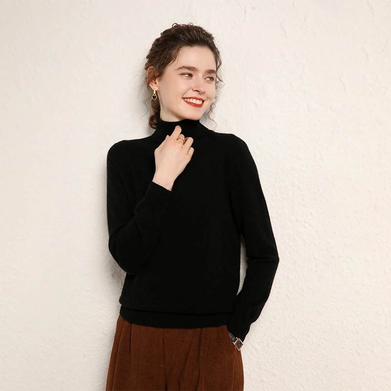 

Женский осенне-зимний свитер из 100% кашемира, базовый пуловер с высоким воротом, трикотаж из кашемира козьего молочного породы, женские топы