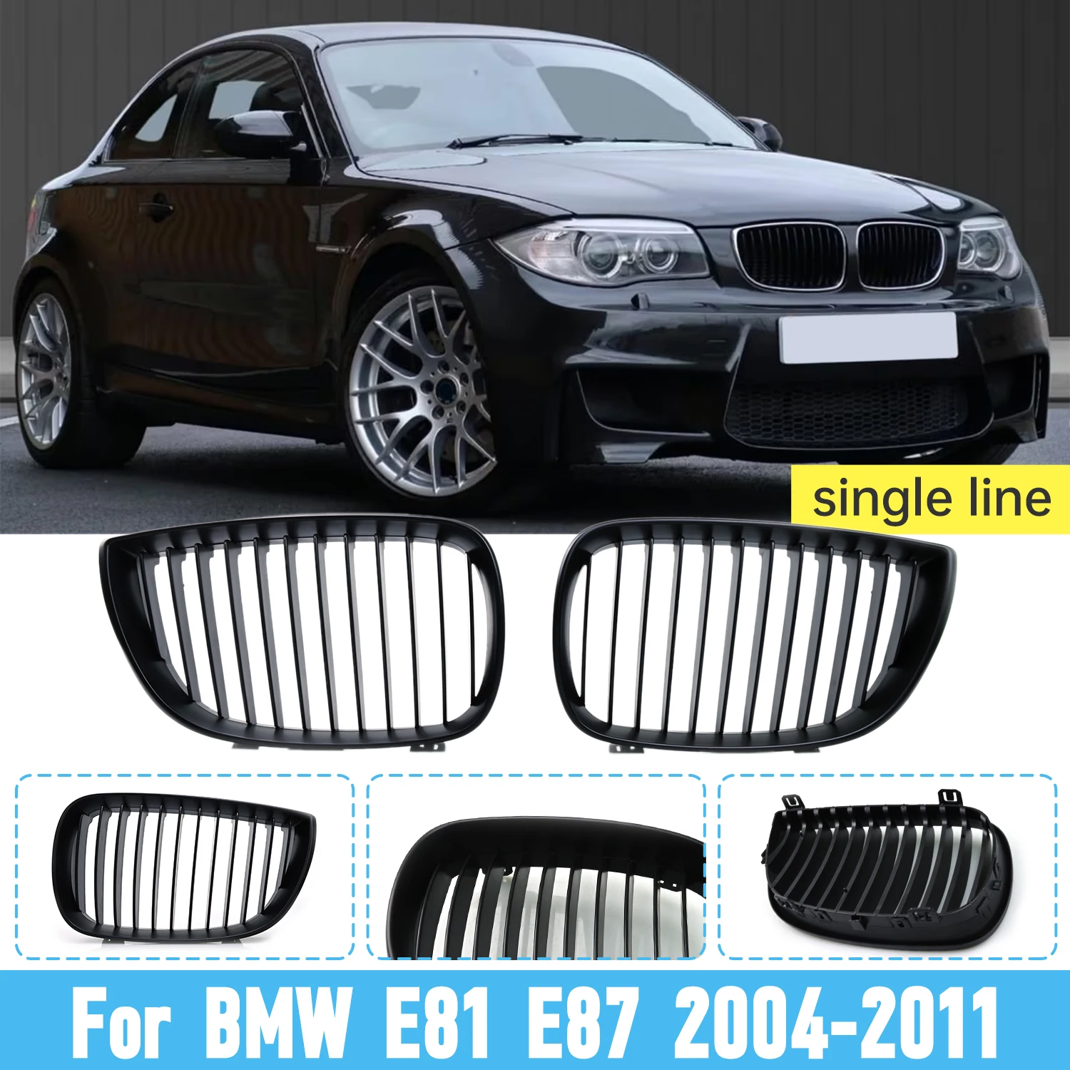 

Front Bumper Kidney Grille Single Slat Matte Black Grills Racing Grille For BMW E81 E87 1 Series 2004-2011