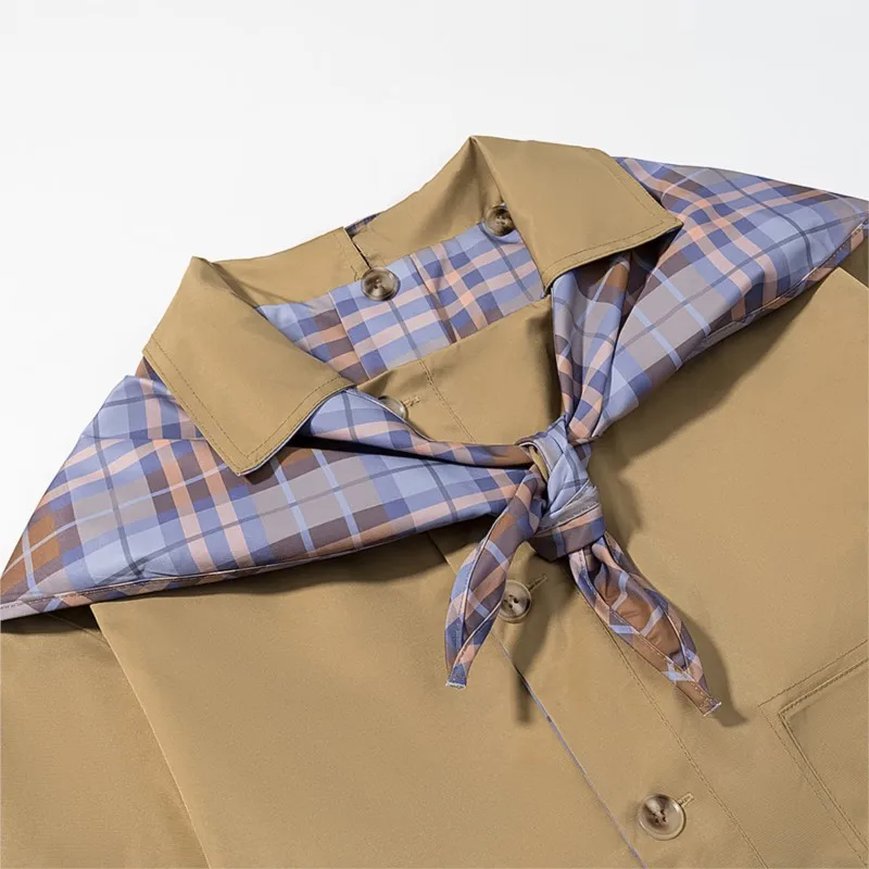 Omkeerbare losse trenchcoat met knopen, Streetstyle, marineblauwe kraag, jas met enkele rij knopen, bovenkleding