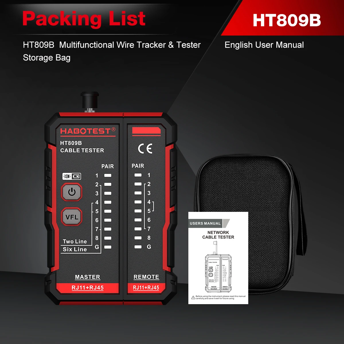 HABOTEST Kabeltester HT809A RJ45 RJ11 Ethernet-Leitungsfinder CAT5 VFL Glasfaser-Fehlerdetektor mit Geräuschunterdrückung – Detail 18