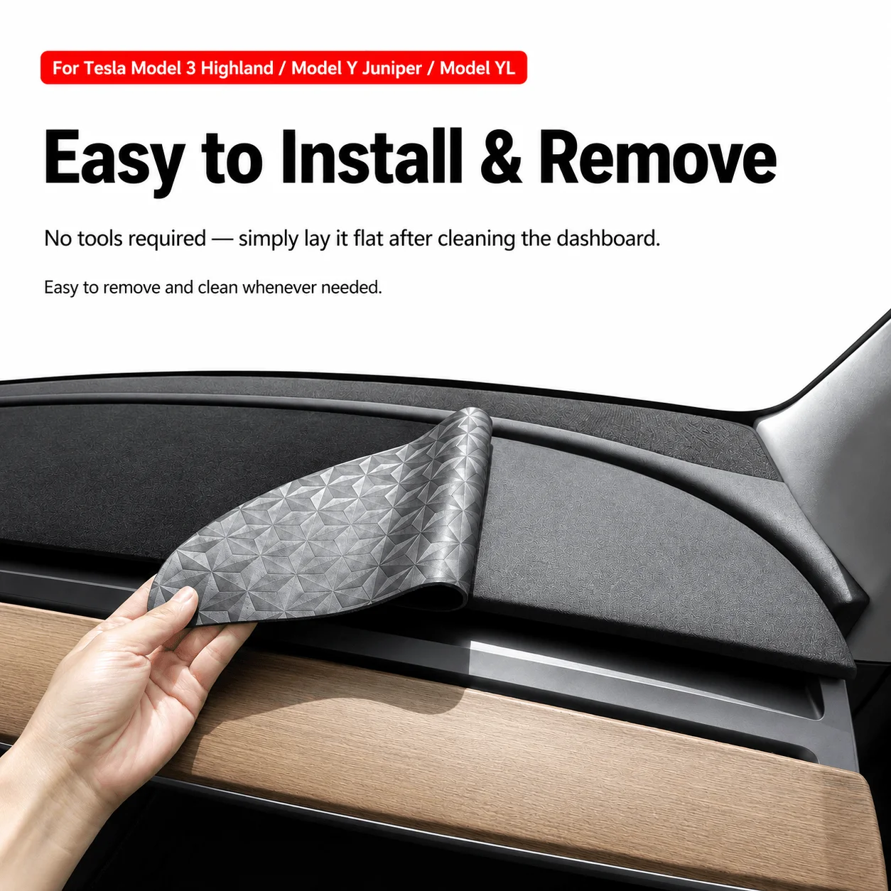 Armaturenbrett Anti-UV-Matte Abdeckung für Tesla Model 3 Y 2021-2026 Juniper Highland MYL Wildleder Sonnenschutz Pad Auto Zubehör – Detail 3