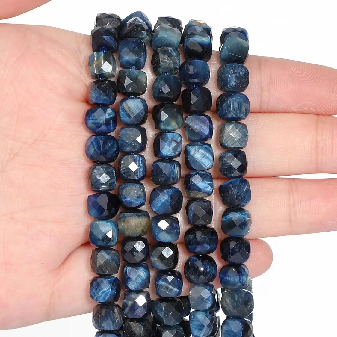 AAA 8x8mm Natural Blue Tiger Eye Stone Beads Faceted Cube Shape Beads for Jewelry Making DIY Bracelet Necklace Accessories 15''