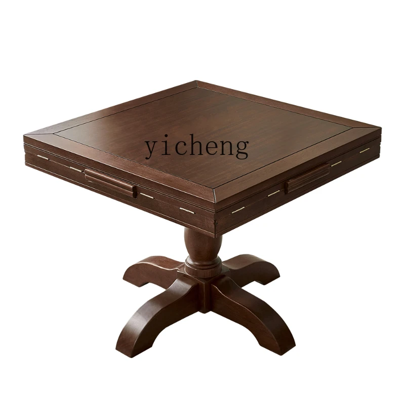 Tqh Solid Wood Dining Table Retractable Folding Square Table Mahjong Table Restaurant Dining Tables and Chairs Set