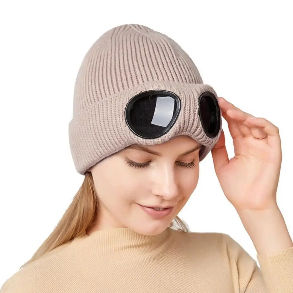 Elastic Knitted Hat Winter Beanie Headwear Soft Warm Windproof Hat with Glasses Unisex Bomber Style for Ear Anti slip