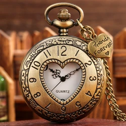 Bronze Vintage Quartz Pocket Watch Love Heart Hollow Clock With Necklace Chain Womens Sisters GIfts Exquisite Relojes