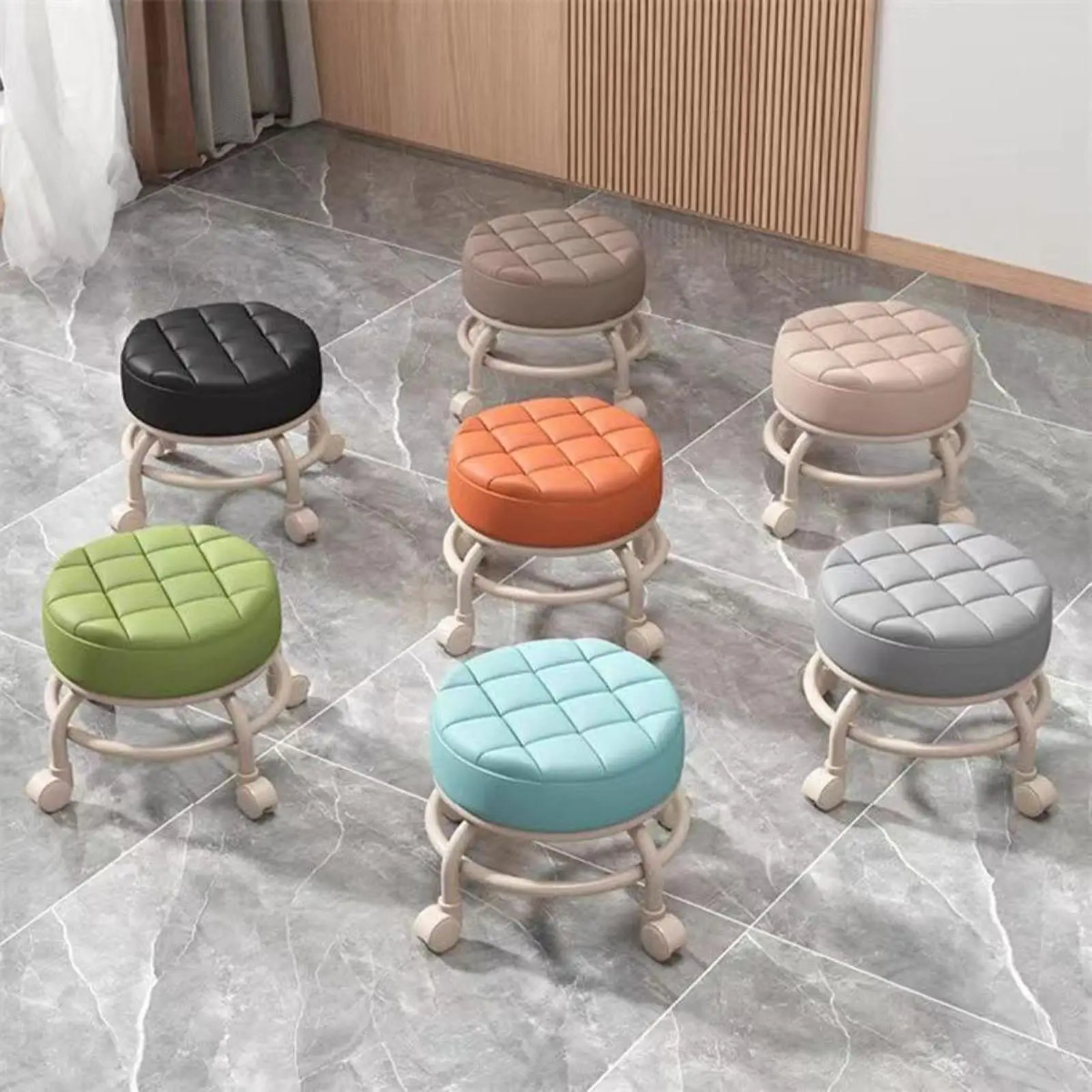 Low Rolling Stool with Wheels Sofa Footstool Universal Swivel Caster Adults Child Foot Rest for Home Office Porch Playroom
