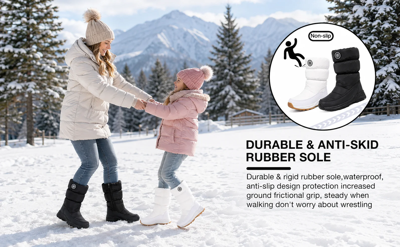 Damen Winter-Schneestiefel Wasserdicht Warm Gefüttert mit Fell Rutschfest Halbhohe Stiefel mit Reißverschluss Outdoor-Wanderschuhe Weihnachts- und Neujahrsgeschenk – Detail 5